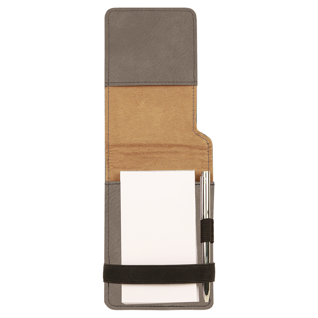 Gray Leatherette Mini Notepad with Pen