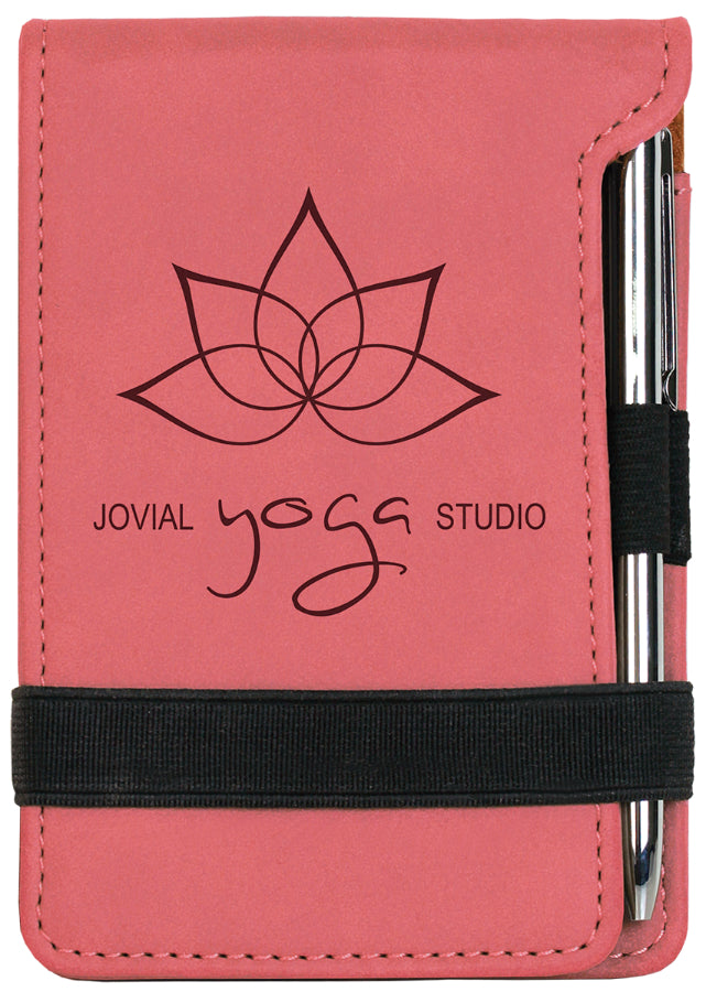 Pink Leatherette Mini Notepad with Pen