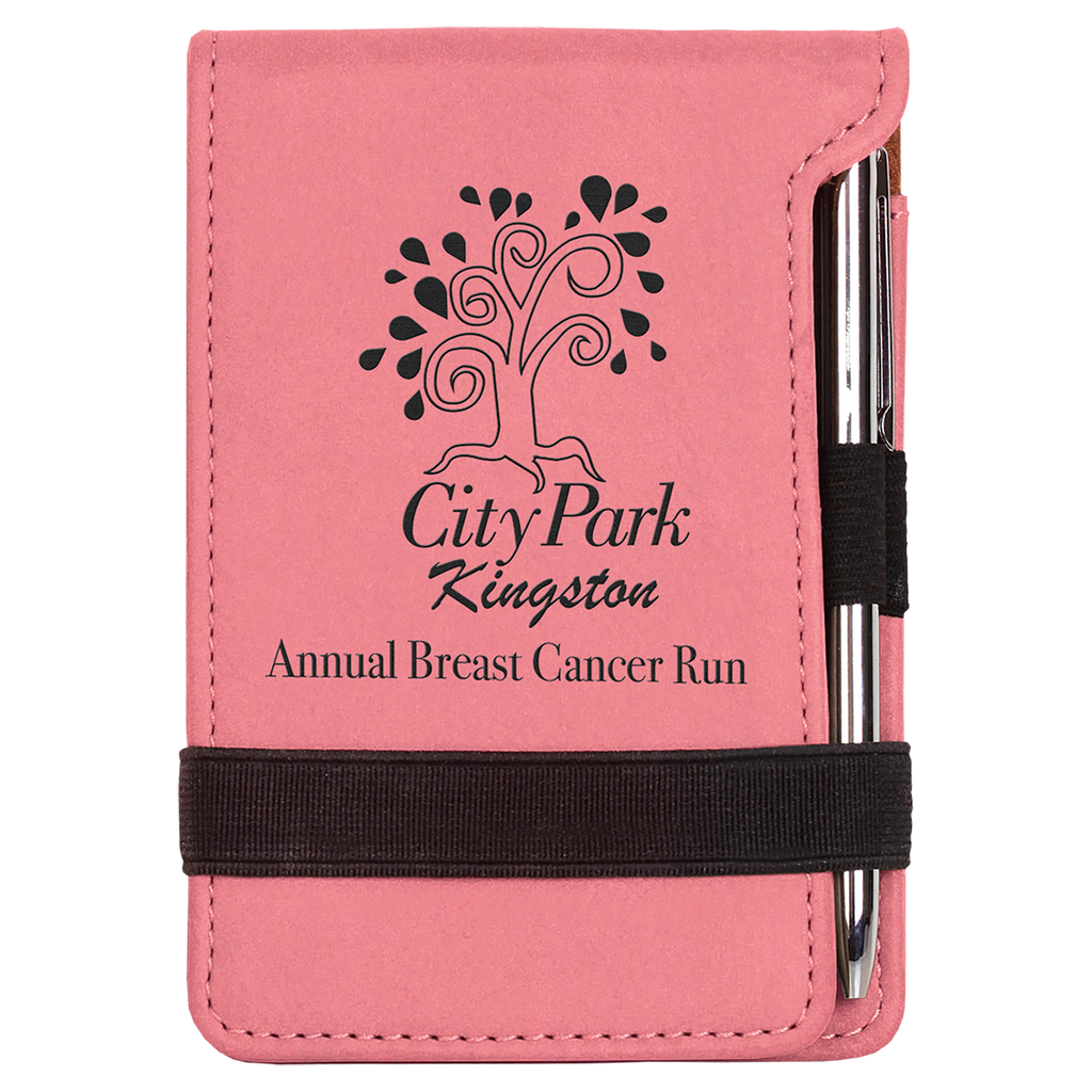 Pink Leatherette Mini Notepad with Pen