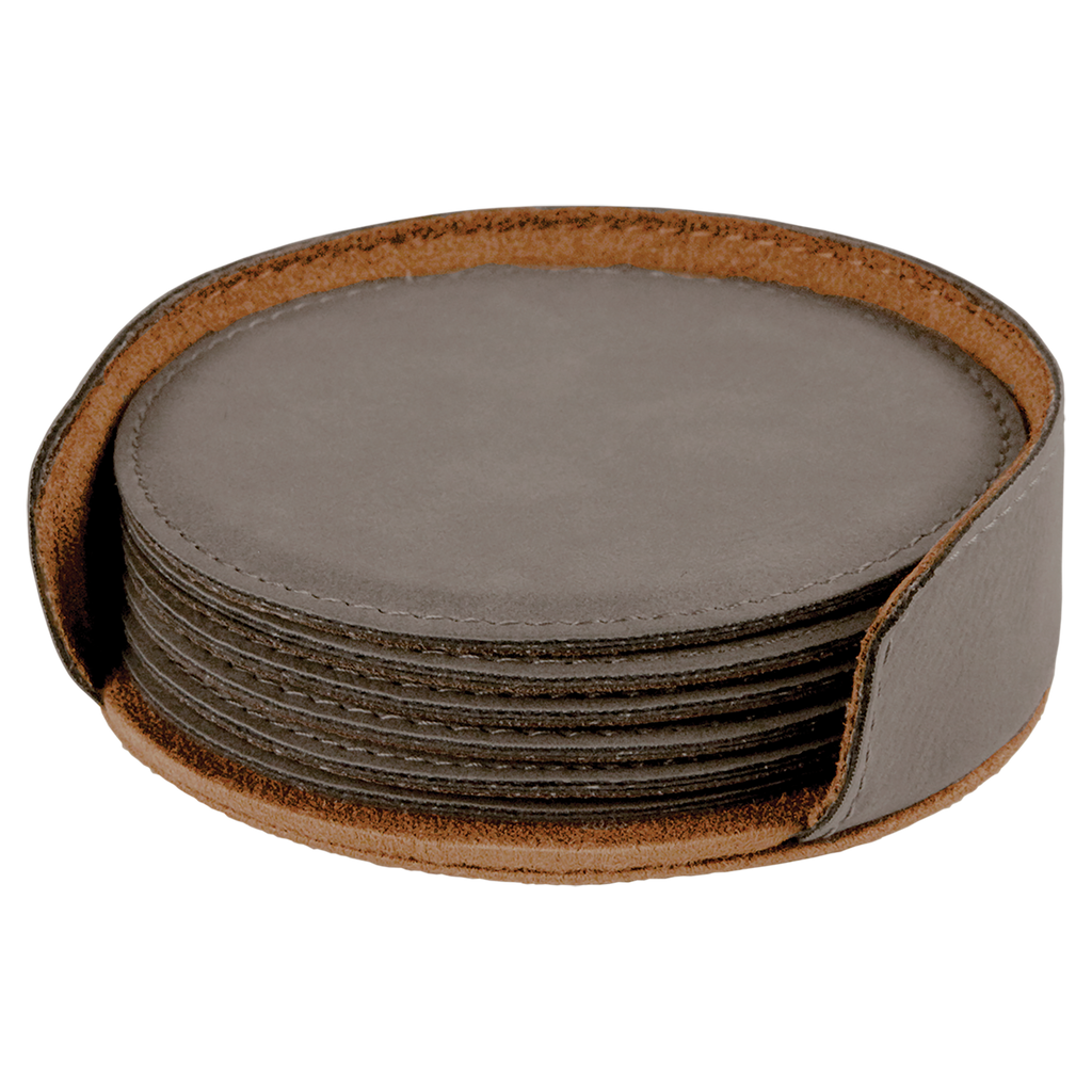 Gray Round Leatherette 6-Coaster Set blank-preview