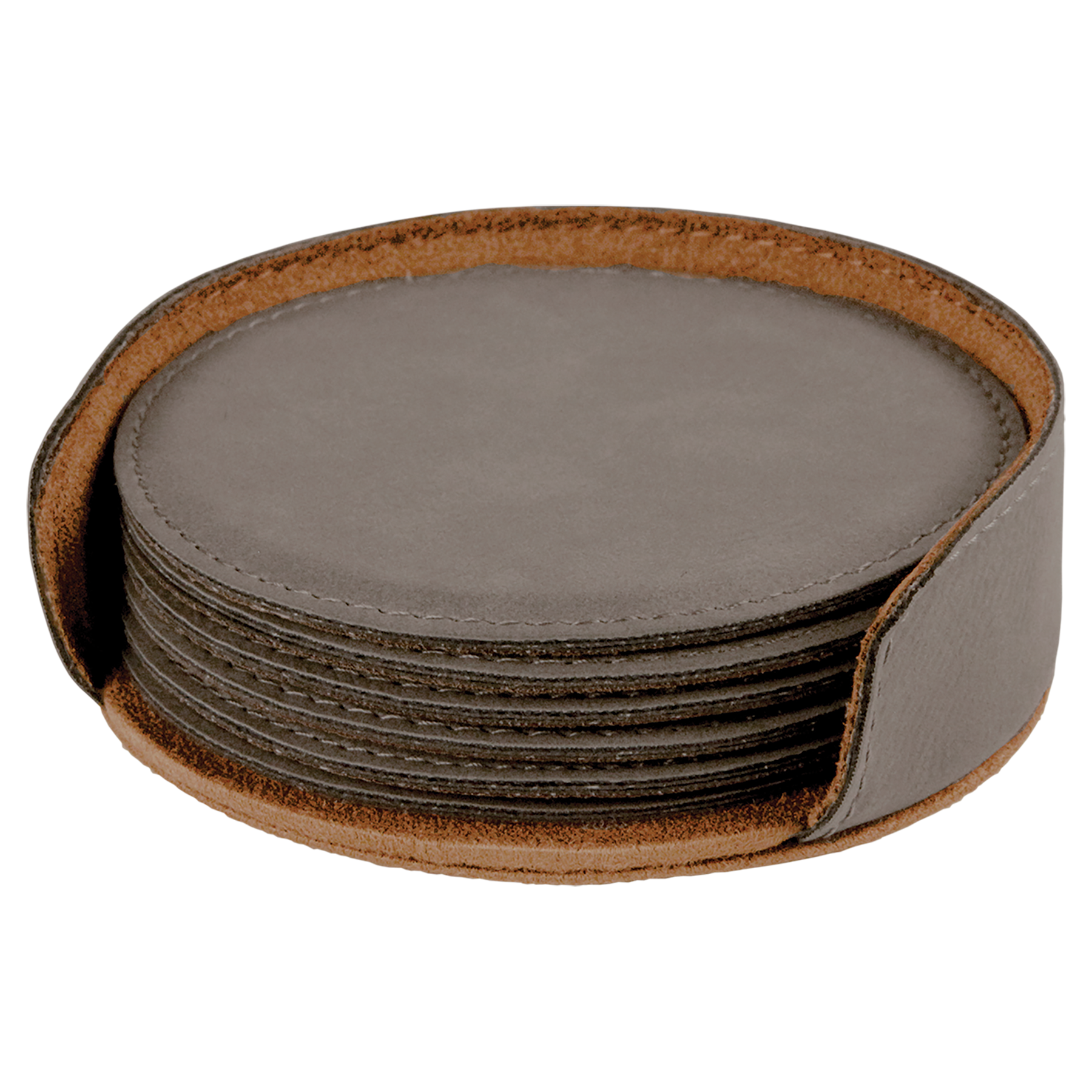 Gray Round Leatherette 6-Coaster Set blank-preview