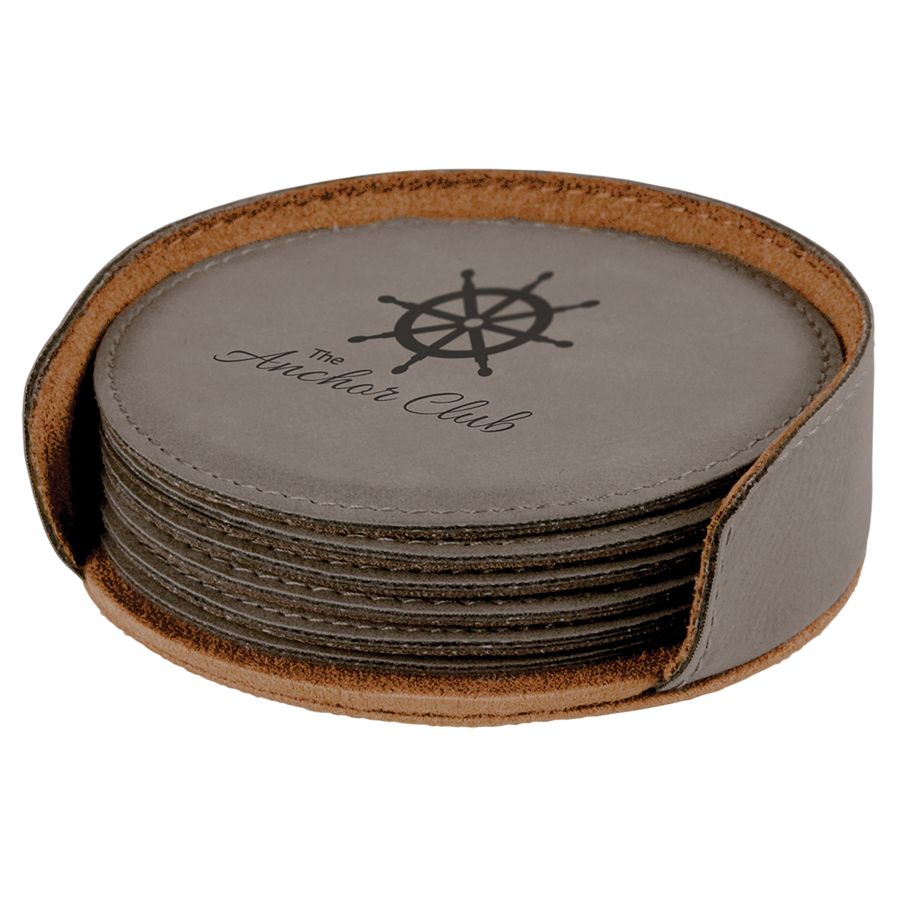 Gray Round Leatherette 6-Coaster Set