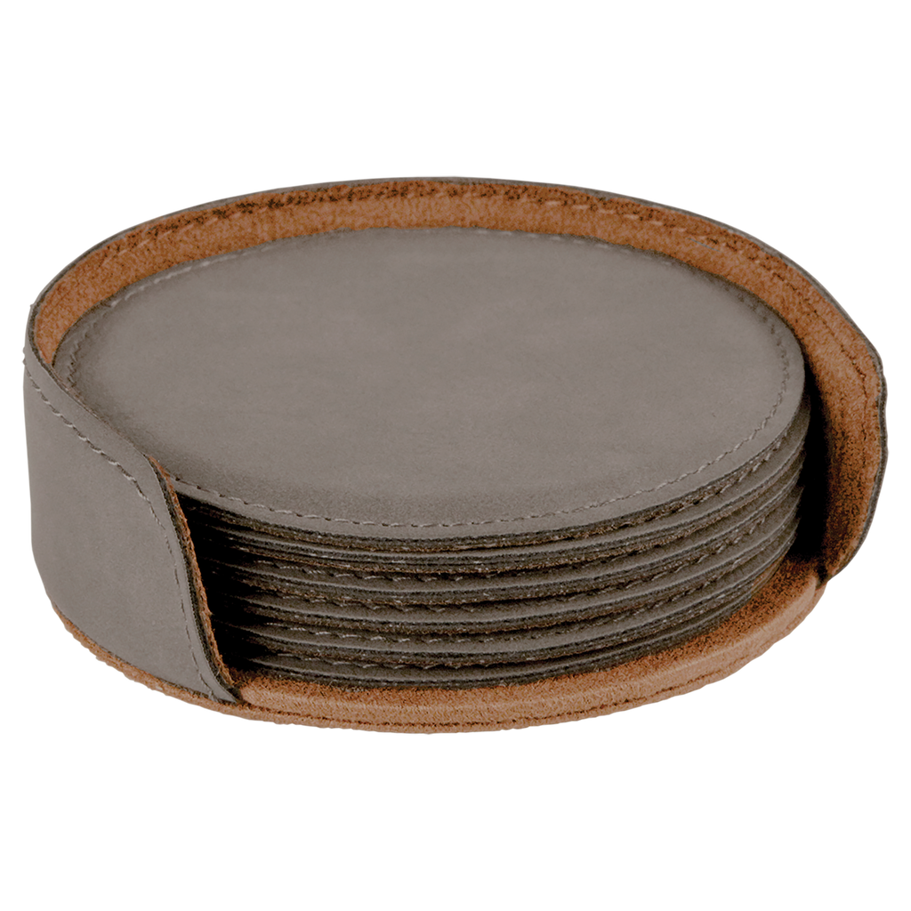 Gray Round Leatherette 6-Coaster Set