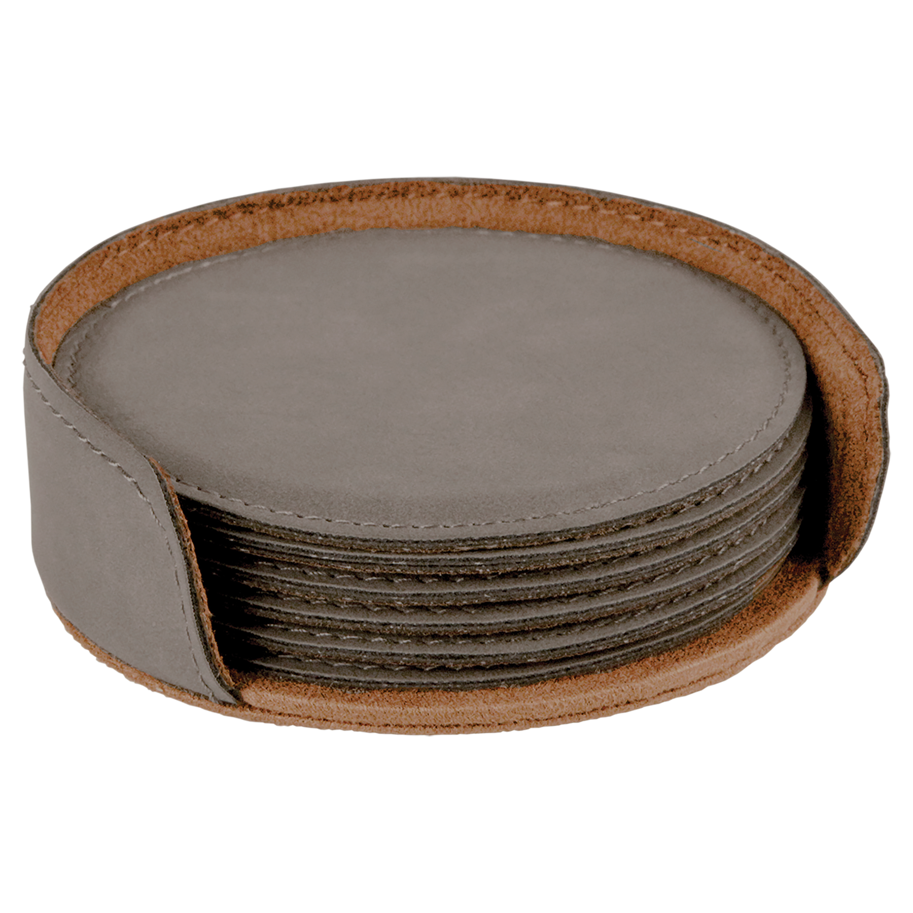 Gray Round Leatherette 6-Coaster Set