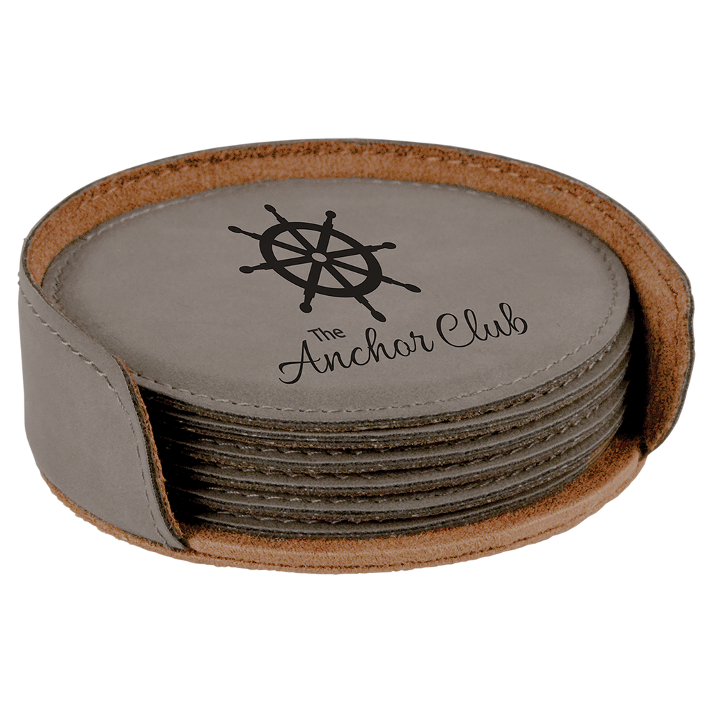 Gray Round Leatherette 6-Coaster Set