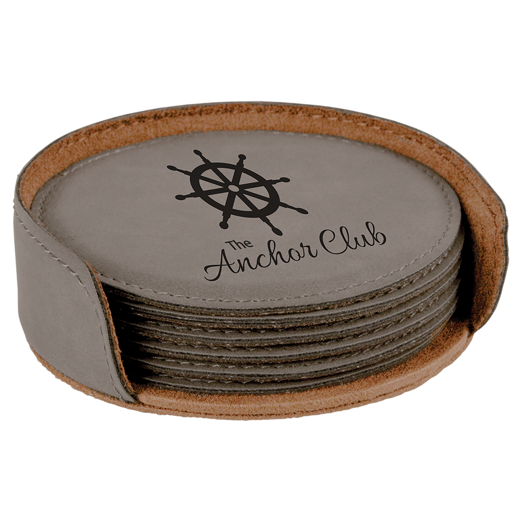 Gray Round Leatherette 6-Coaster Set