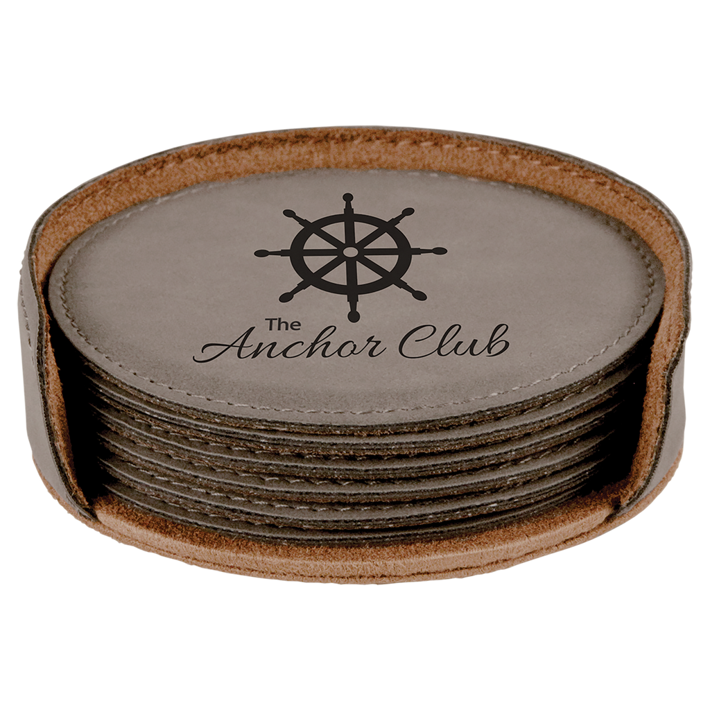 Gray Round Leatherette 6-Coaster Set