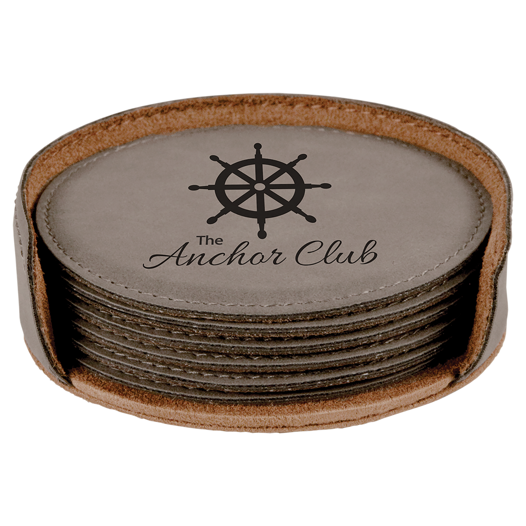 Gray Round Leatherette 6-Coaster Set