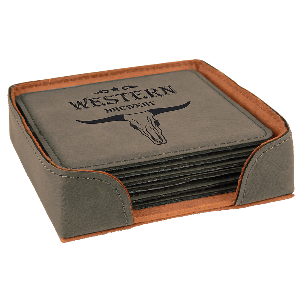 Gray Square Leatherette 6-Coaster Set
