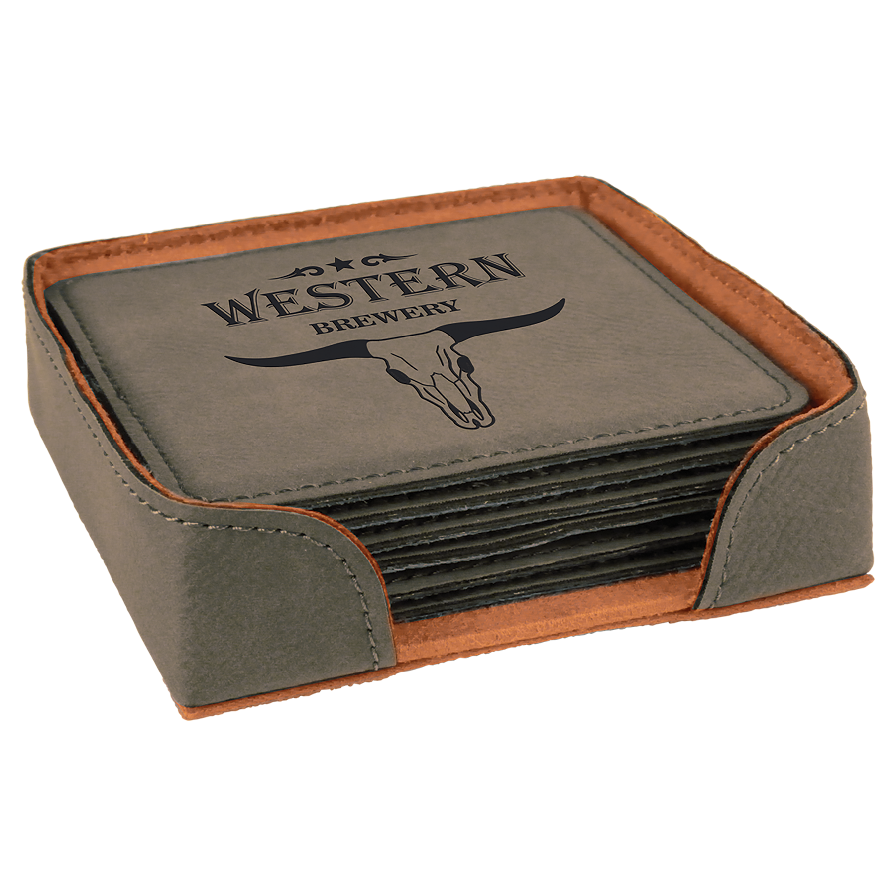 Gray Square Leatherette 6-Coaster Set