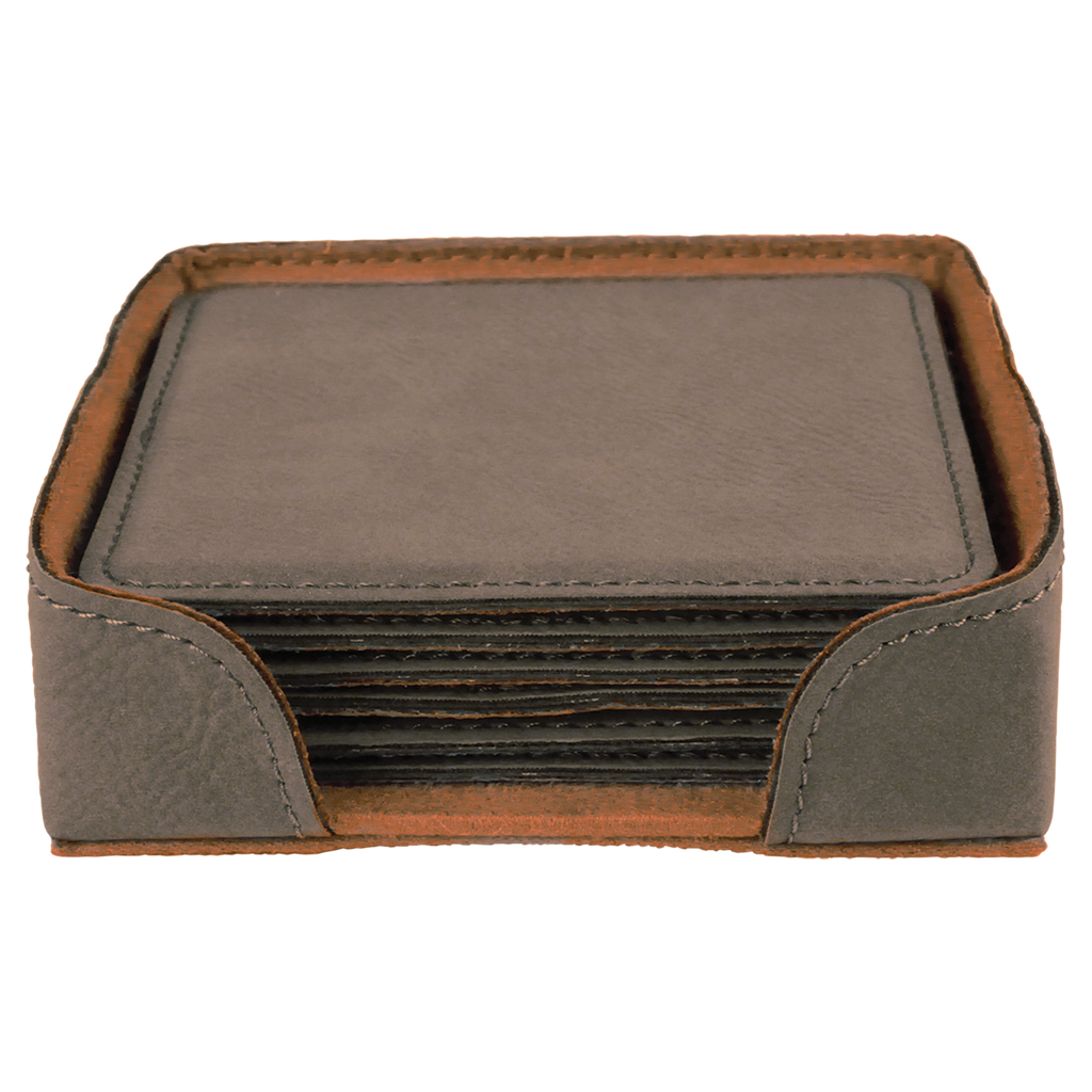 Gray Square Leatherette 6-Coaster Set blank-preview