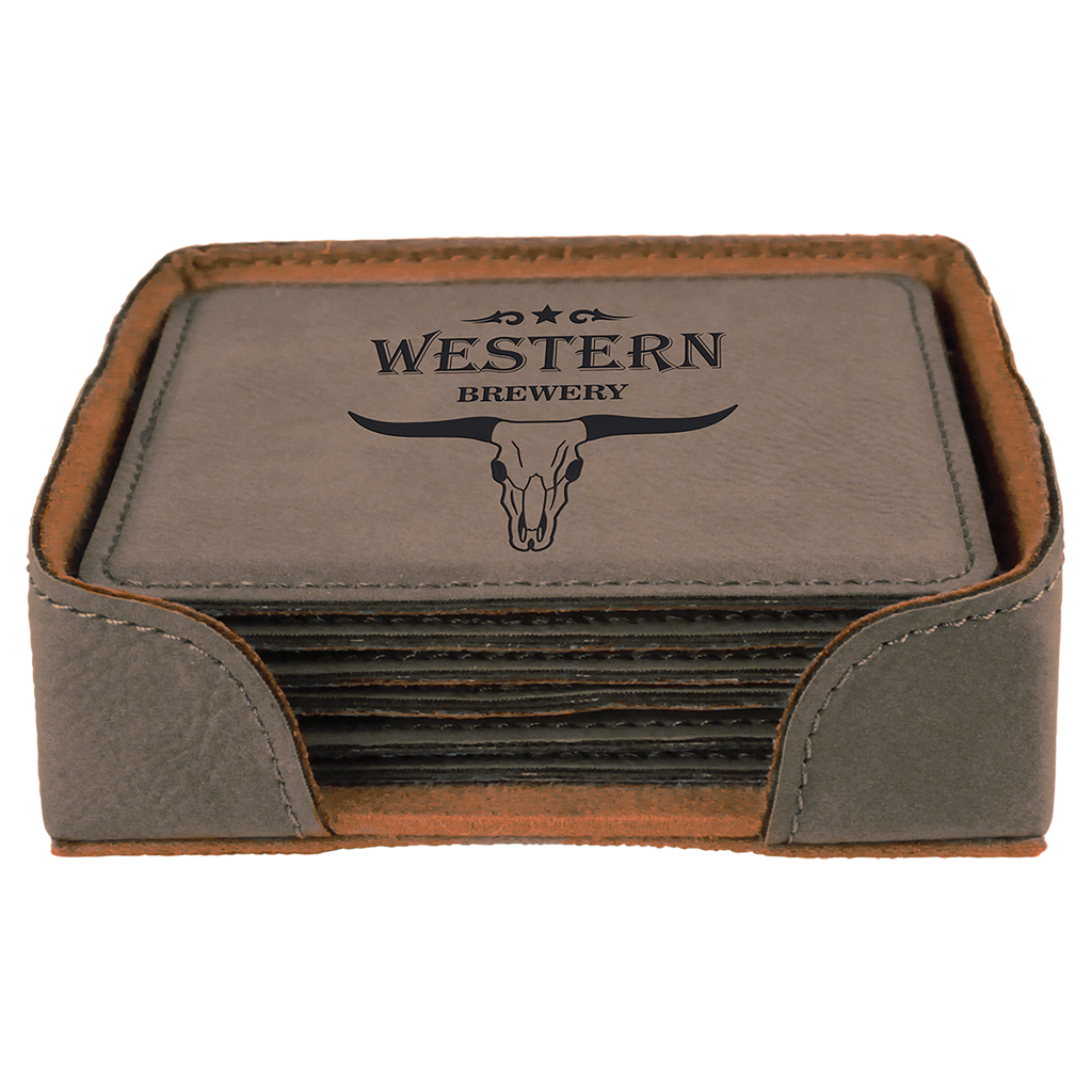 Gray Square Leatherette 6-Coaster Set