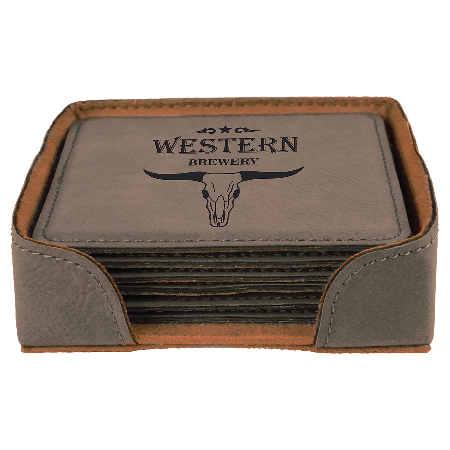 Gray Square Leatherette 6-Coaster Set