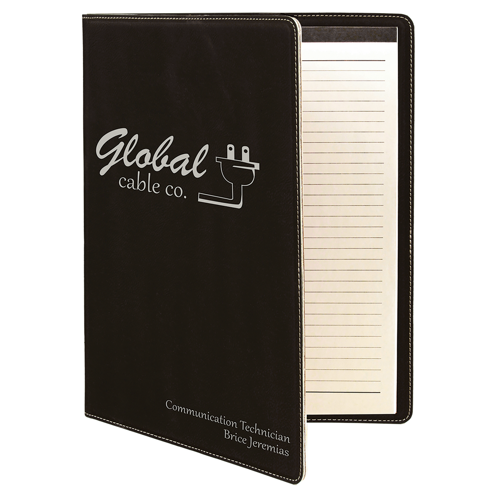 Black/Silver Leatherette Portfolio with Notepad