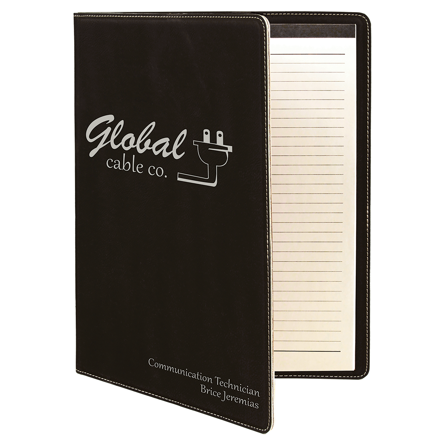Black/Silver Leatherette Portfolio with Notepad