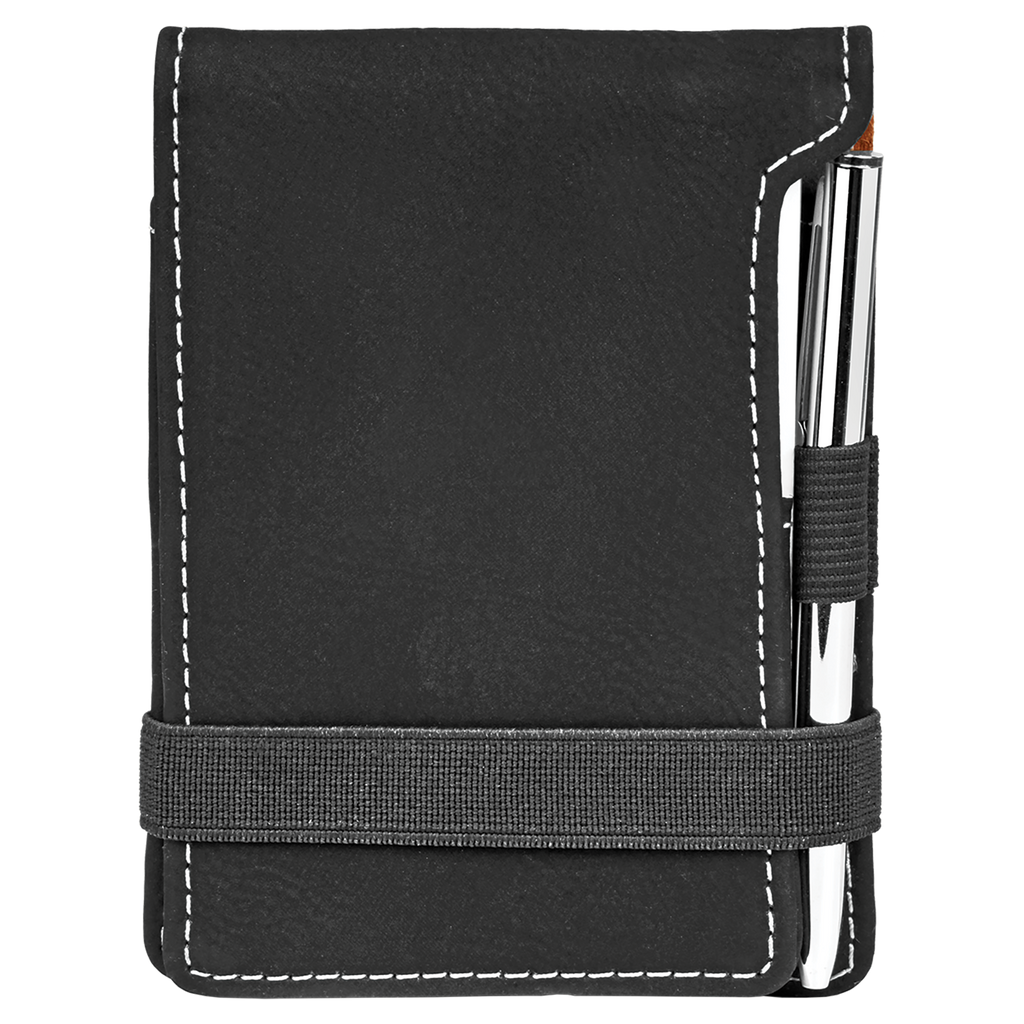 Black/Silver Leatherette Mini Notepad with Pen blank-preview