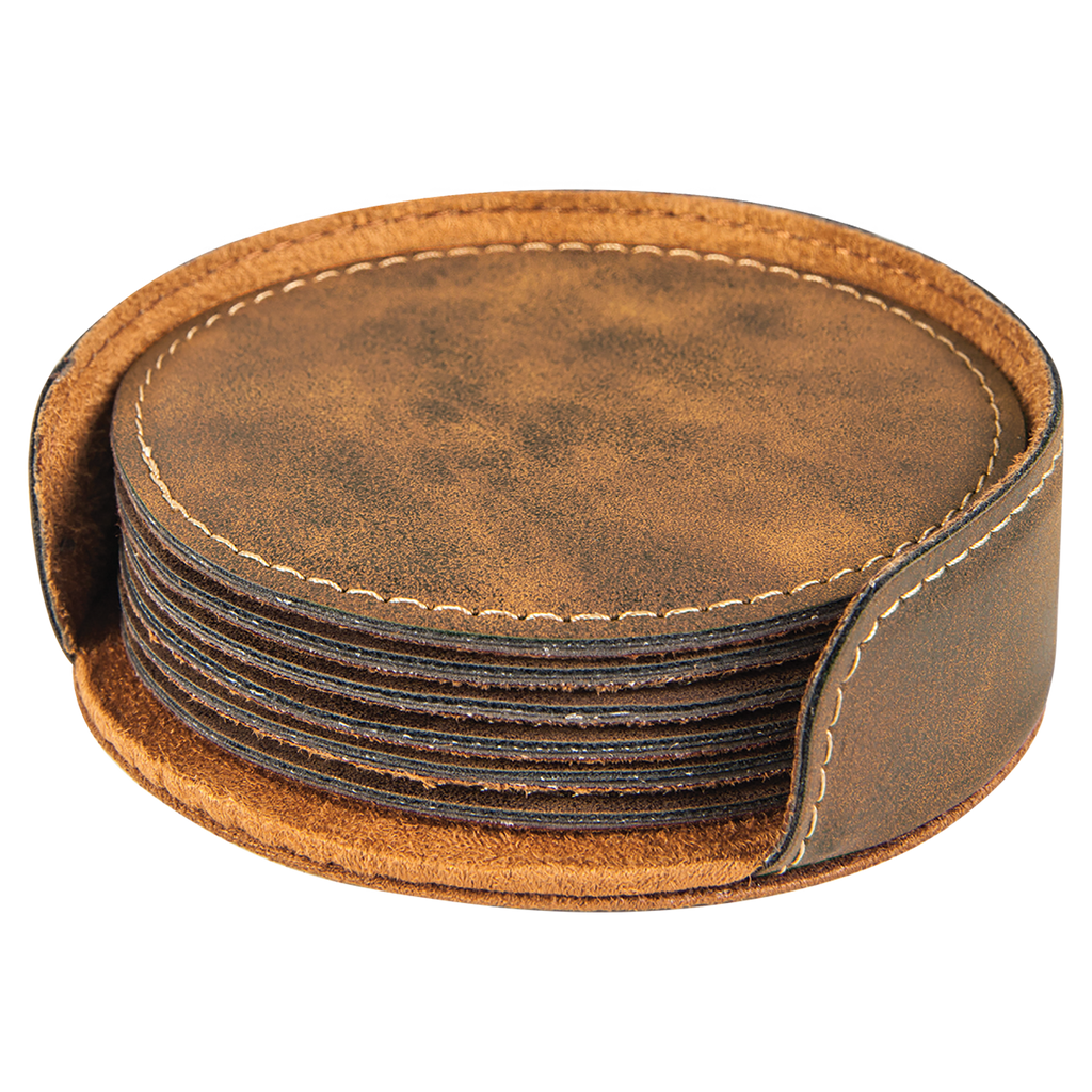 Rustic/Gold Round Leatherette 6-Coaster Set blank-preview