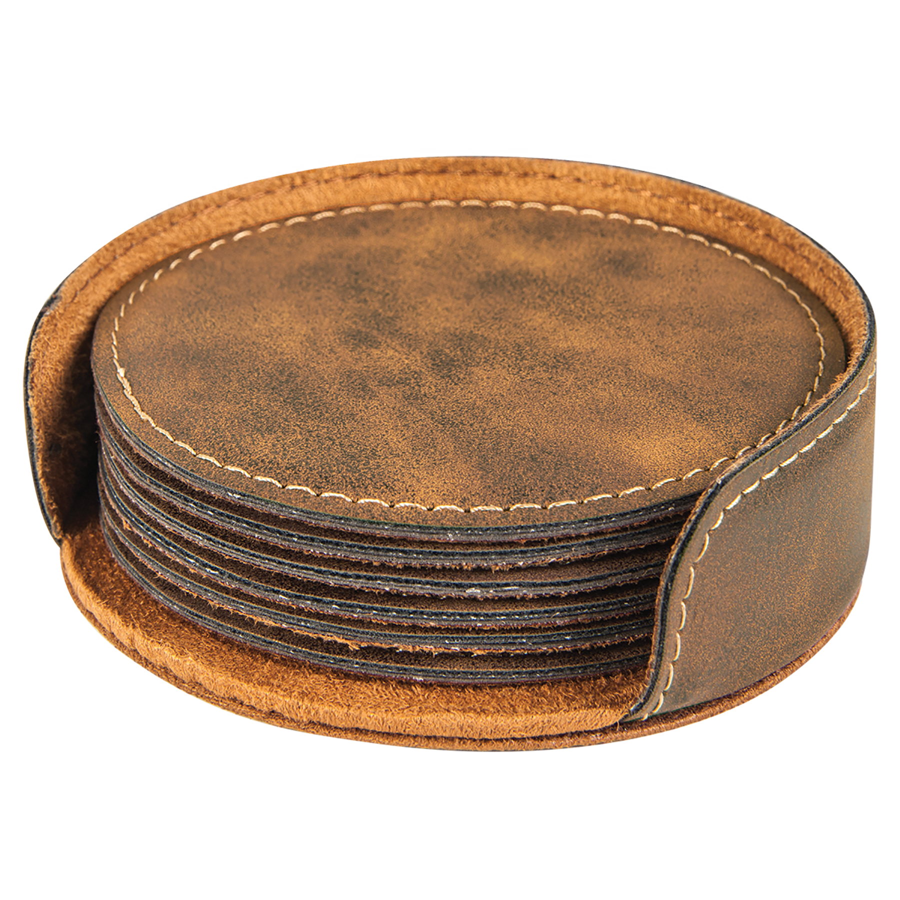 Rustic/Gold Round Leatherette 6-Coaster Set blank-preview