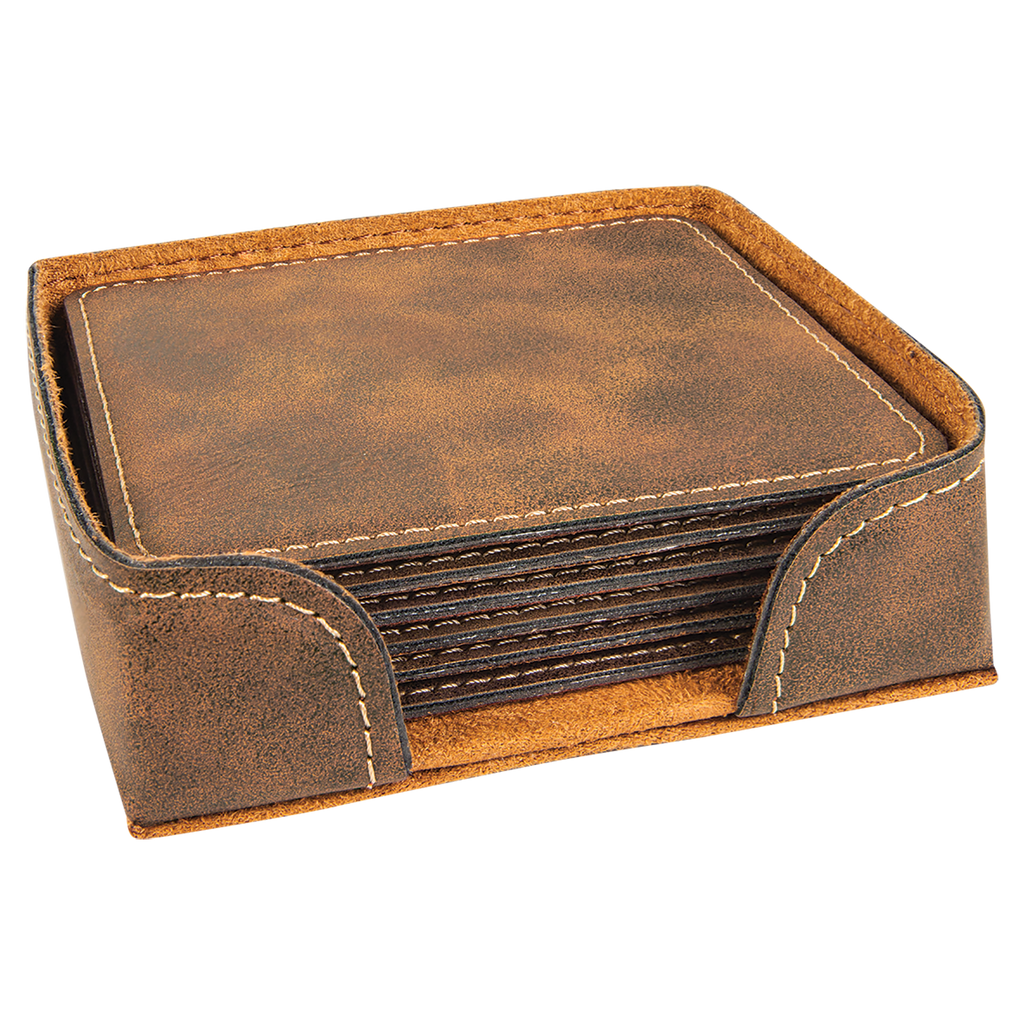 Rustic/Gold Square Leatherette 6-Coaster Set blank-preview