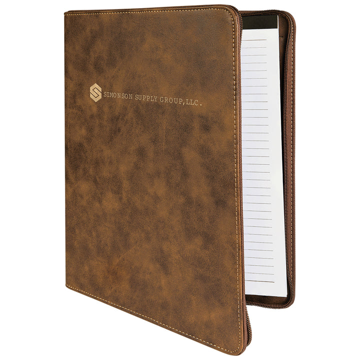 Leatherette Zipper Portfolio with Notepad – Rustic (Gold)