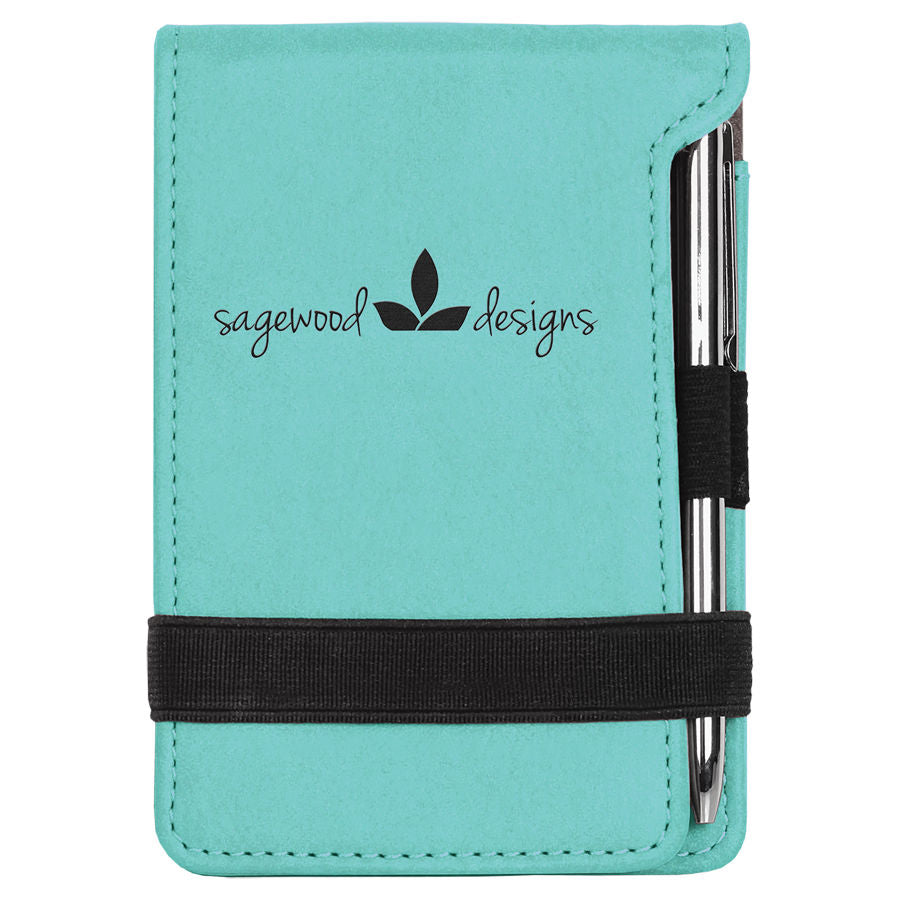Teal Leatherette Mini Notepad with Pen