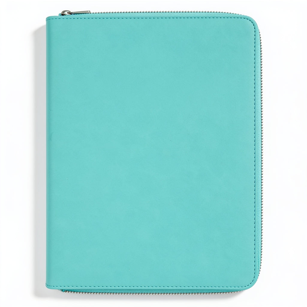 Teal Leatherette Portfolio with Zipper blank-preview-flat
