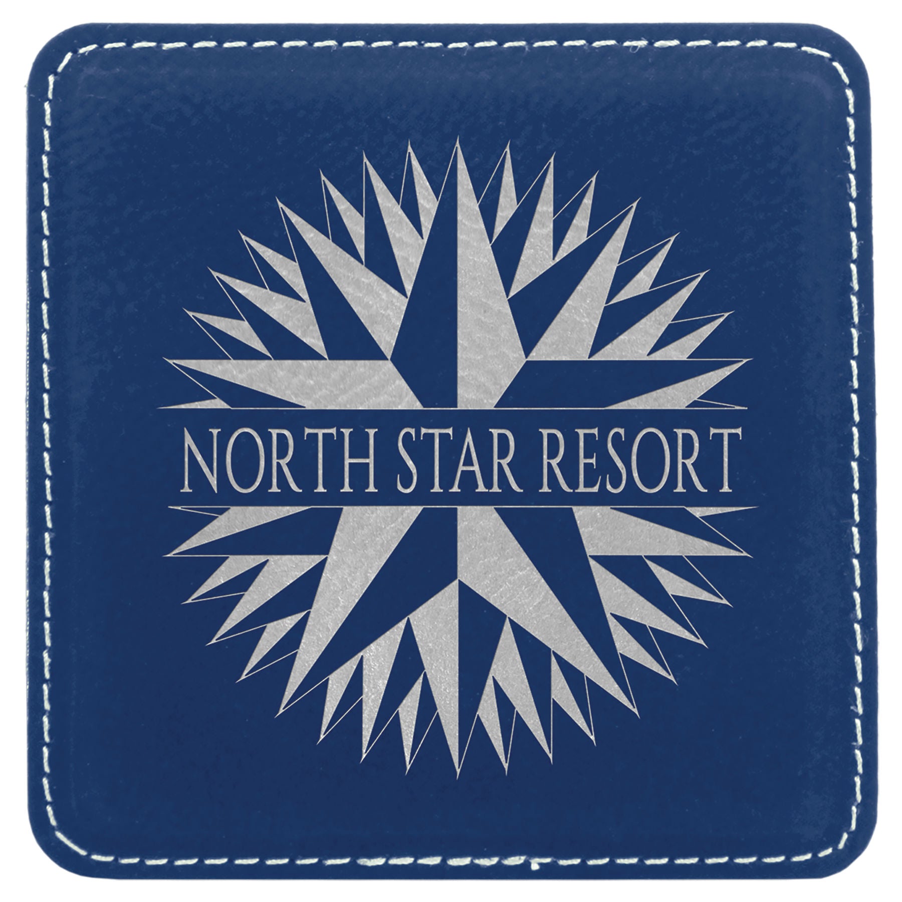 Blue/Silver Square Leatherette Coaster