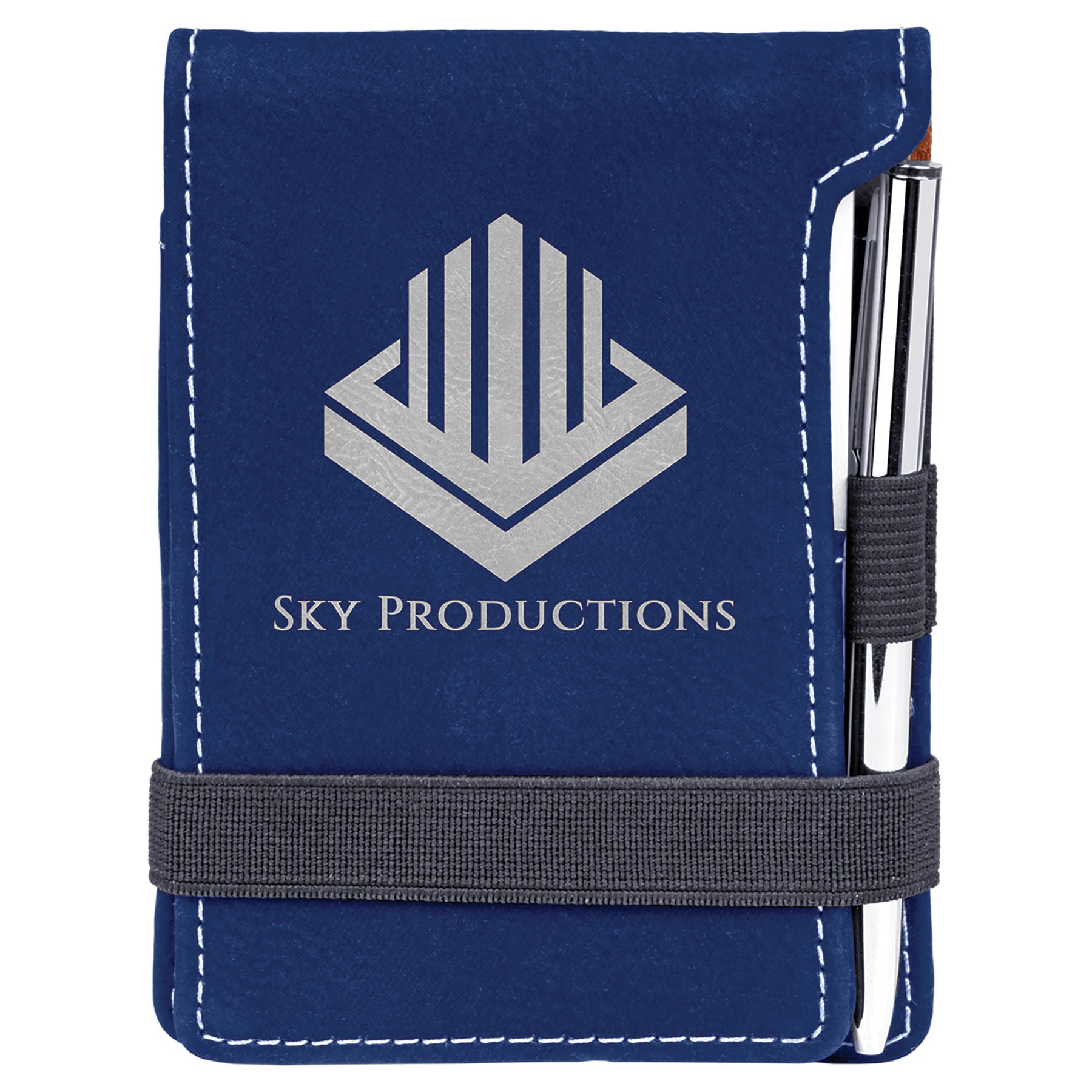 Blue/Silver Leatherette Mini Notepad with Pen