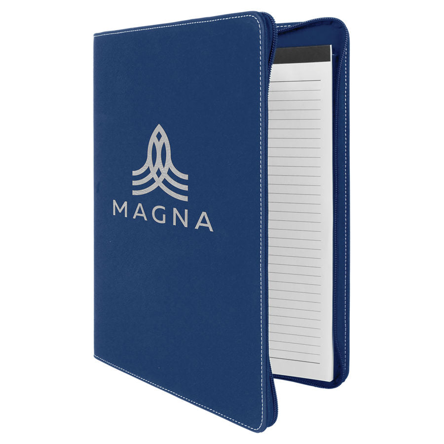 Blue/Silver Leatherette Portfolio with Zipper