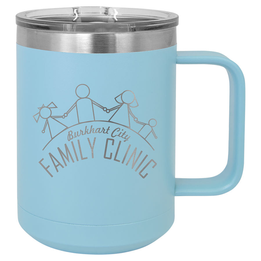 Light Blue 15 oz. Coffee Mug with Clear Slider Lid