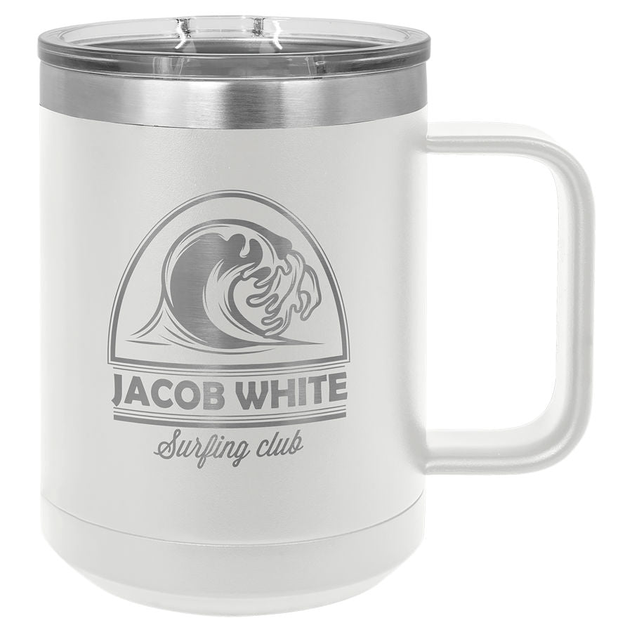 White 15 oz. Coffee Mug with Clear Slider Lid