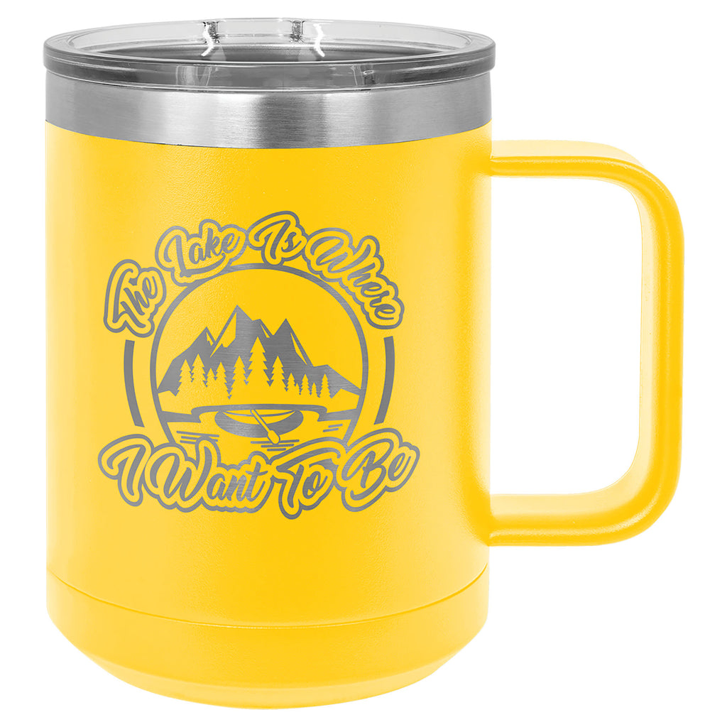 Yellow 15 oz. Coffee Mug with Clear Slider Lid
