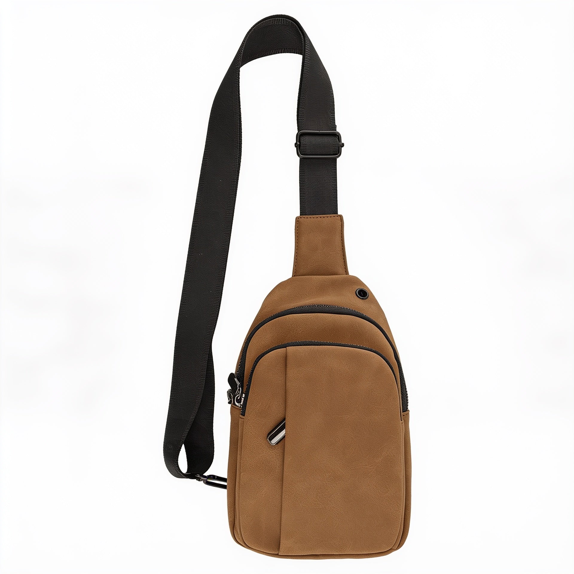 Medium Brown Leatherette Explorer Crossbody Bag blank-preview