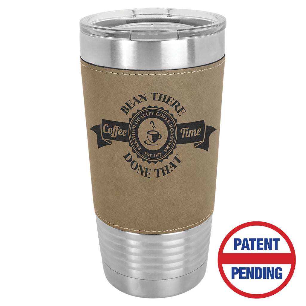 Light Brown Leatherette Wrapped Tumbler with Clear Lid