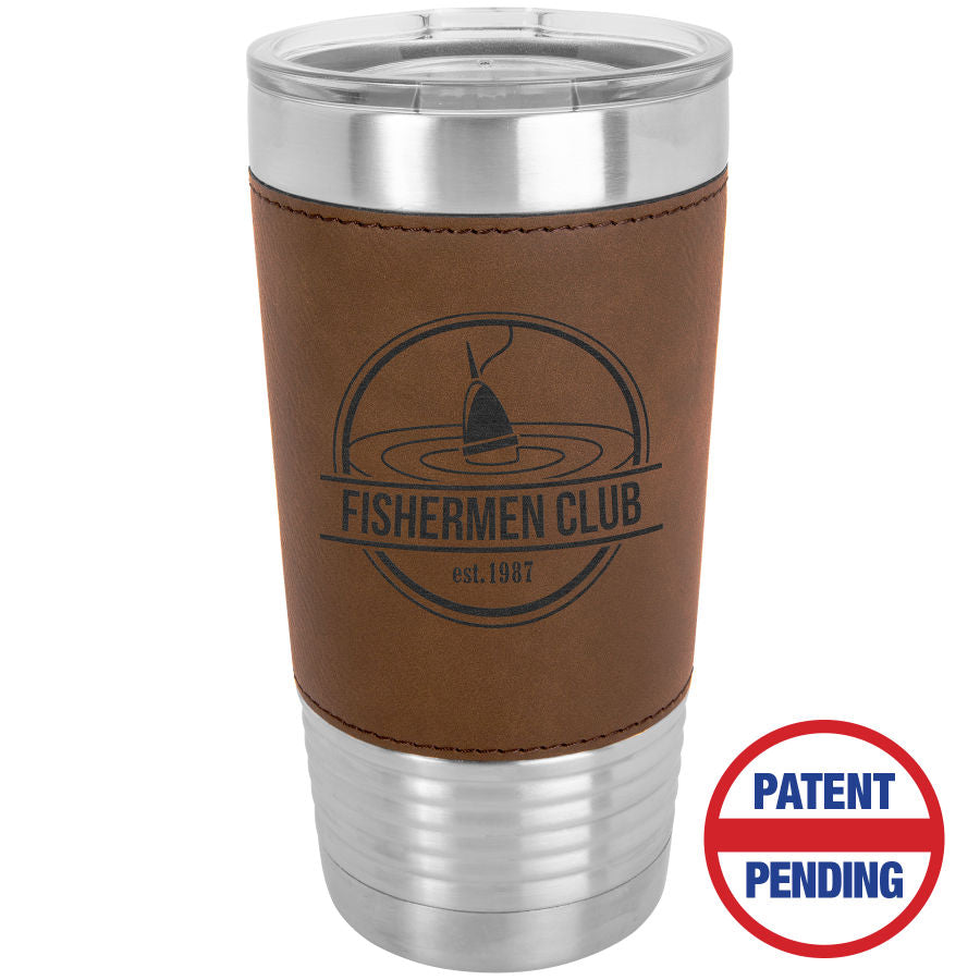 Dark Brown Leatherette Wrapped Tumbler with Clear Lid bler