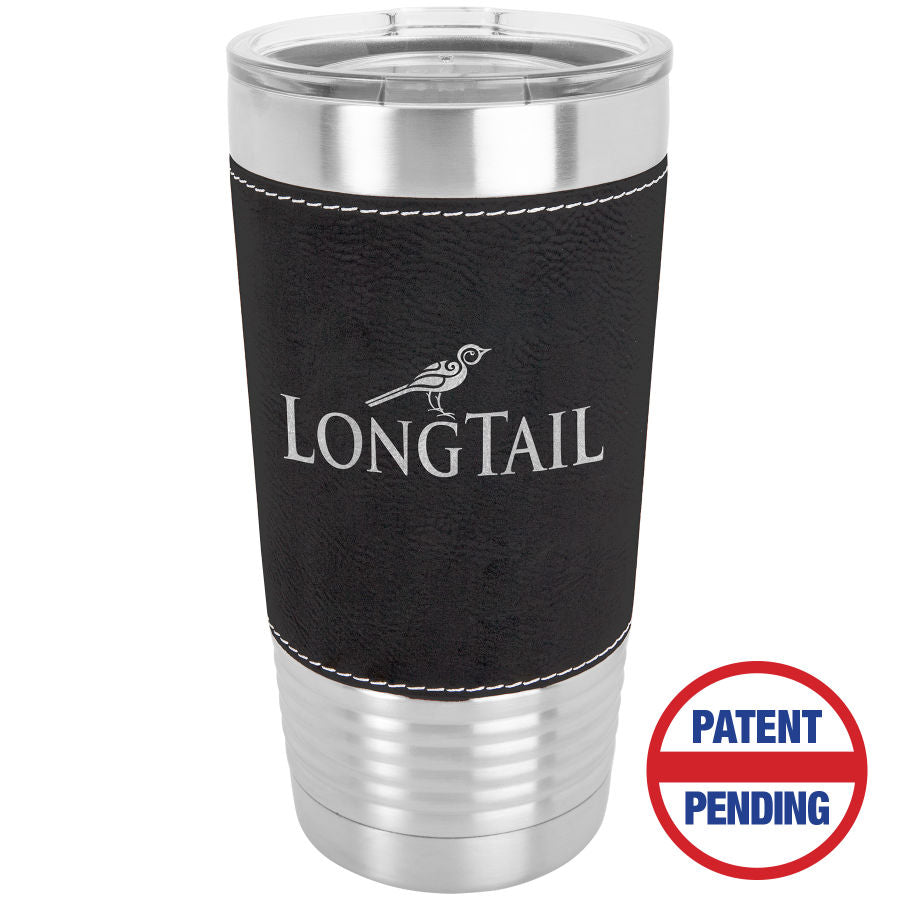 Black/Silver Leatherette Wrapped Tumbler with Clear Lid