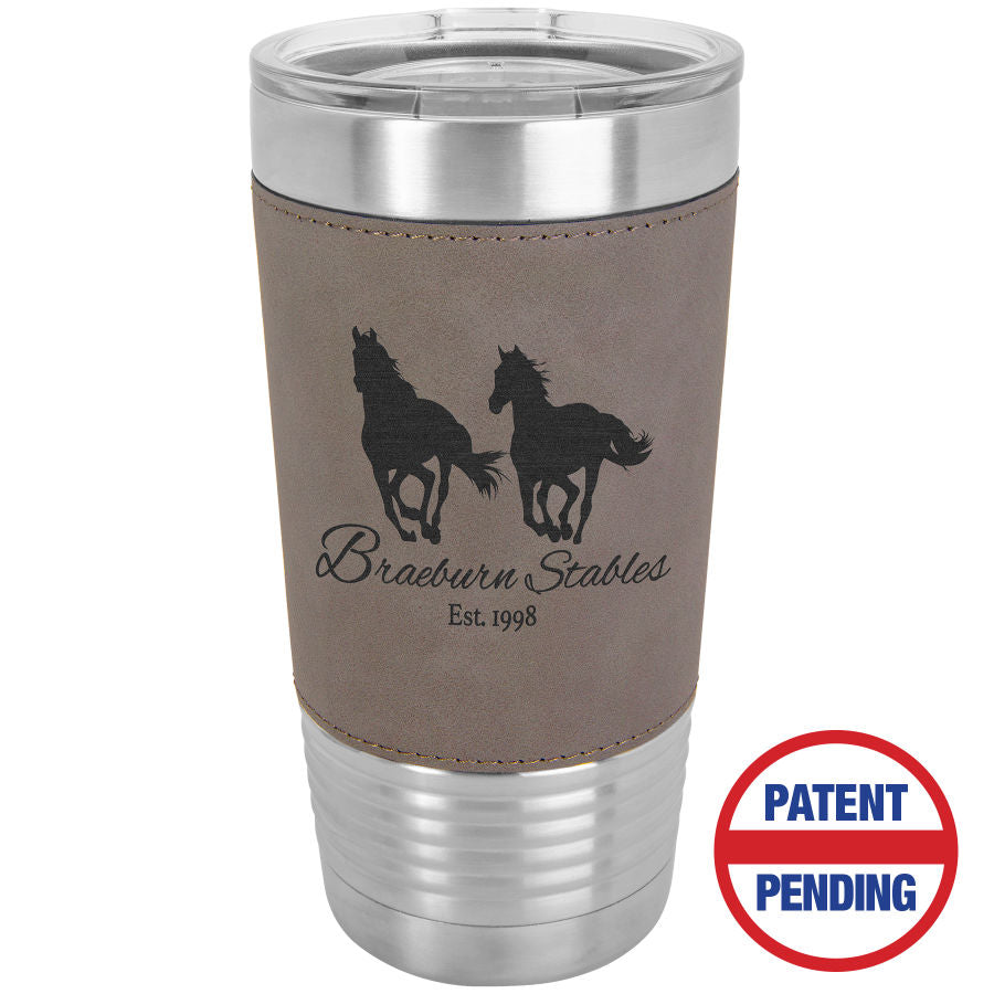 Gray Leatherette Wrapped Tumbler with Clear Lid
