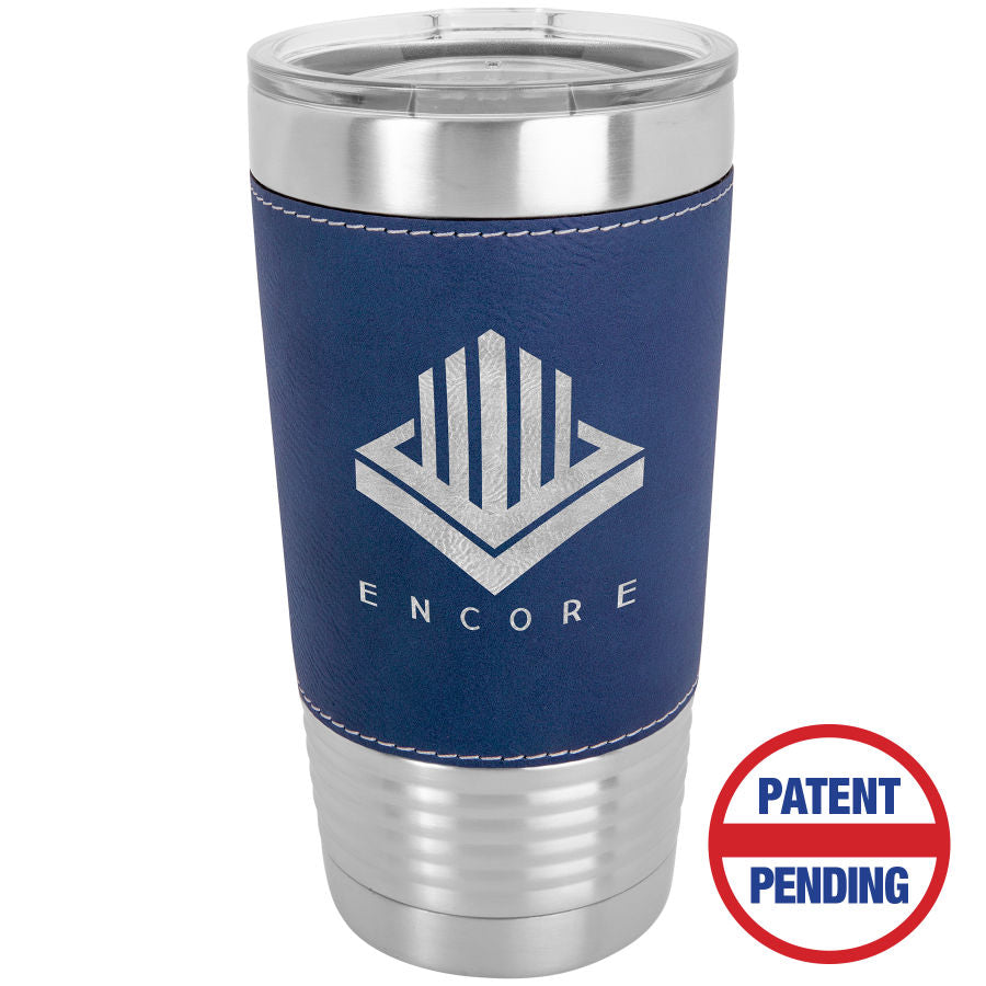 Blue/Silver Leatherette Wrapped Tumbler with Clear Lid