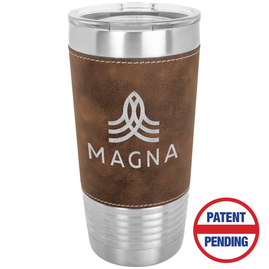 Rustic/Silver Leatherette Wrapped Tumbler with Clear Lid