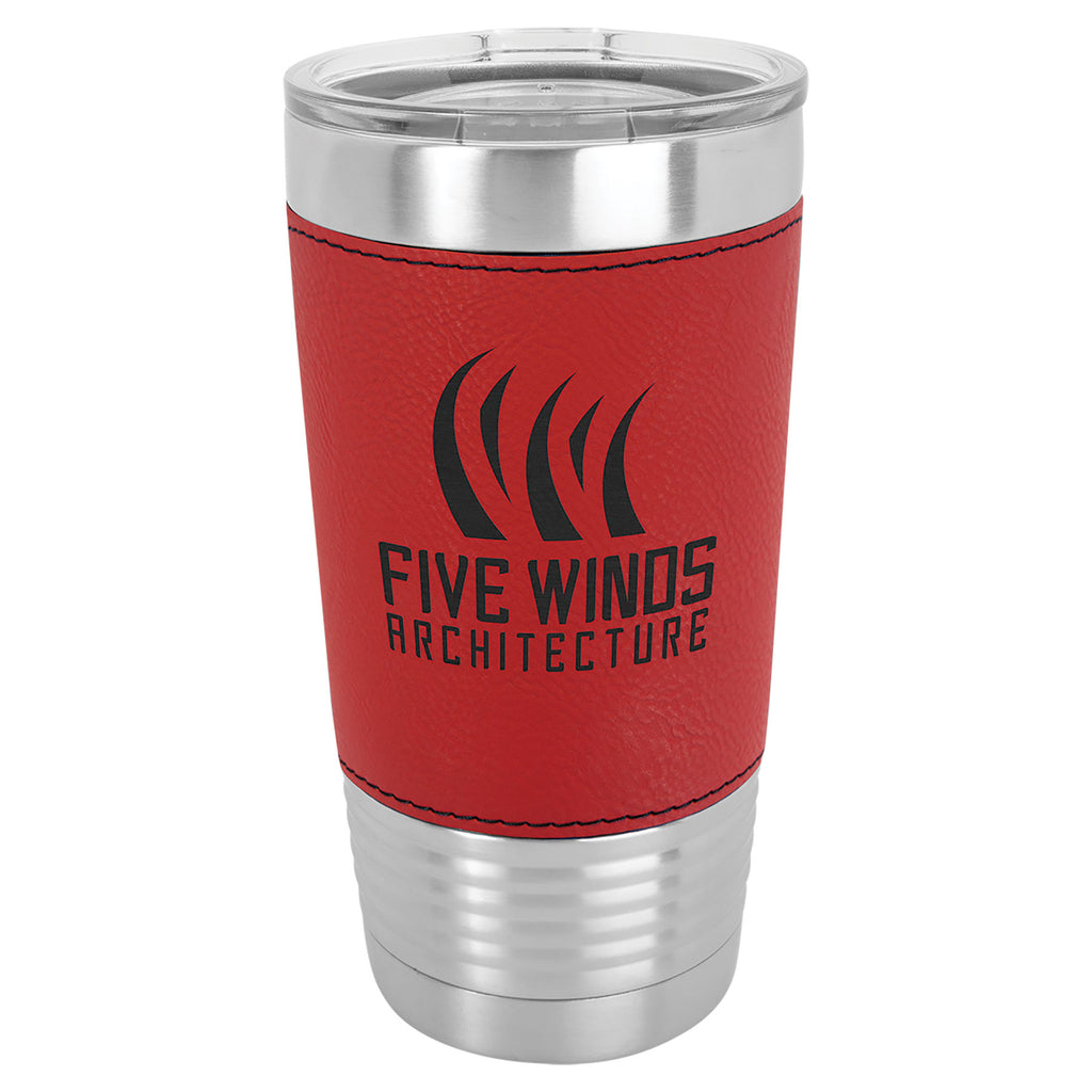 Red Leatherette Wrapped Tumbler with Clear Lid