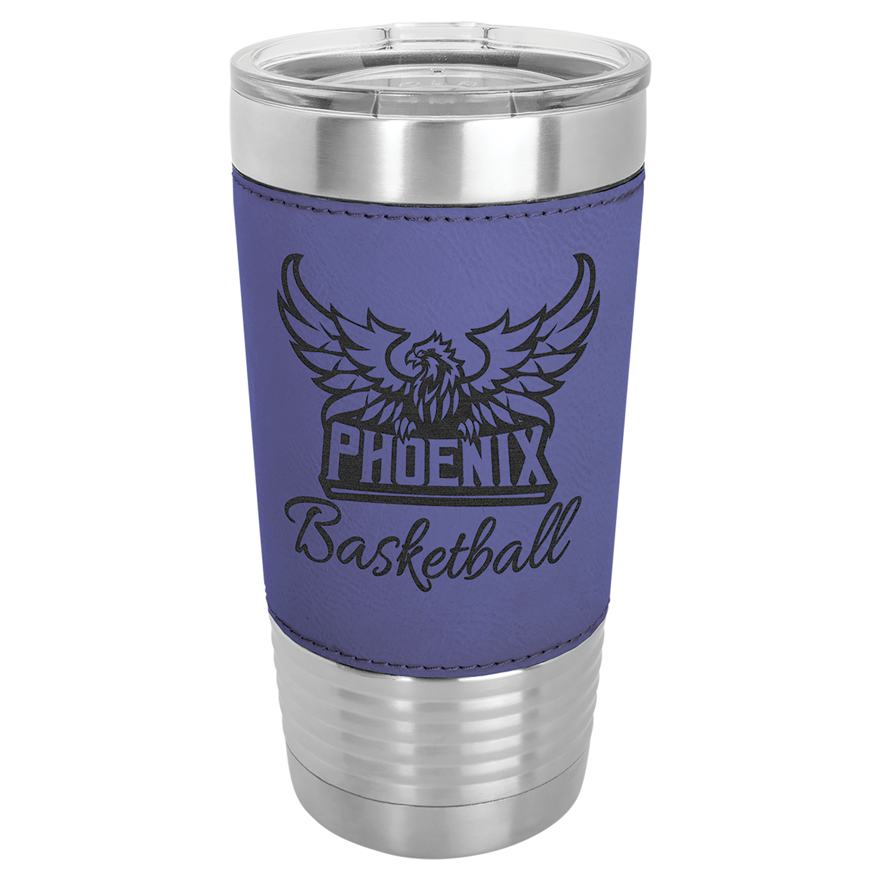 Purple Leatherette Wrapped Tumbler with Clear Lid