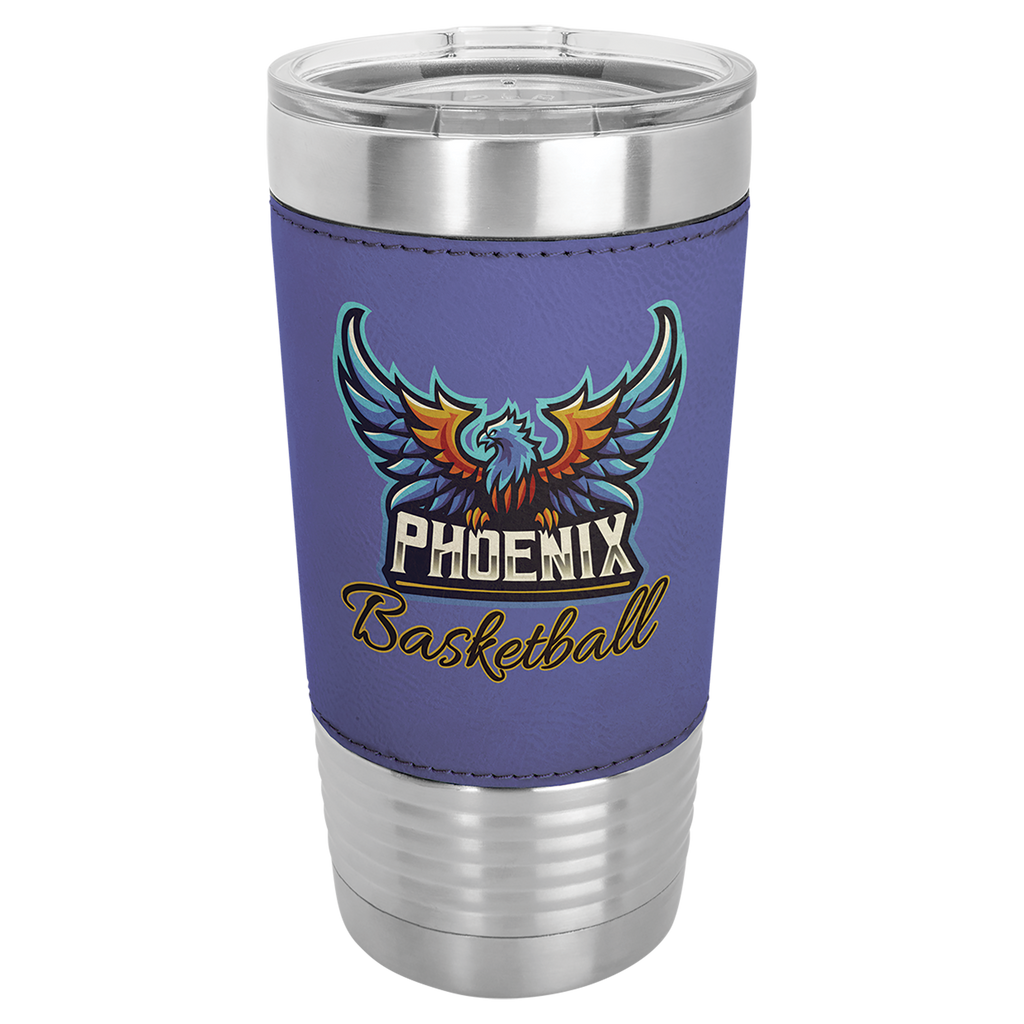 Purple Leatherette Wrapped Tumbler with Clear Lid