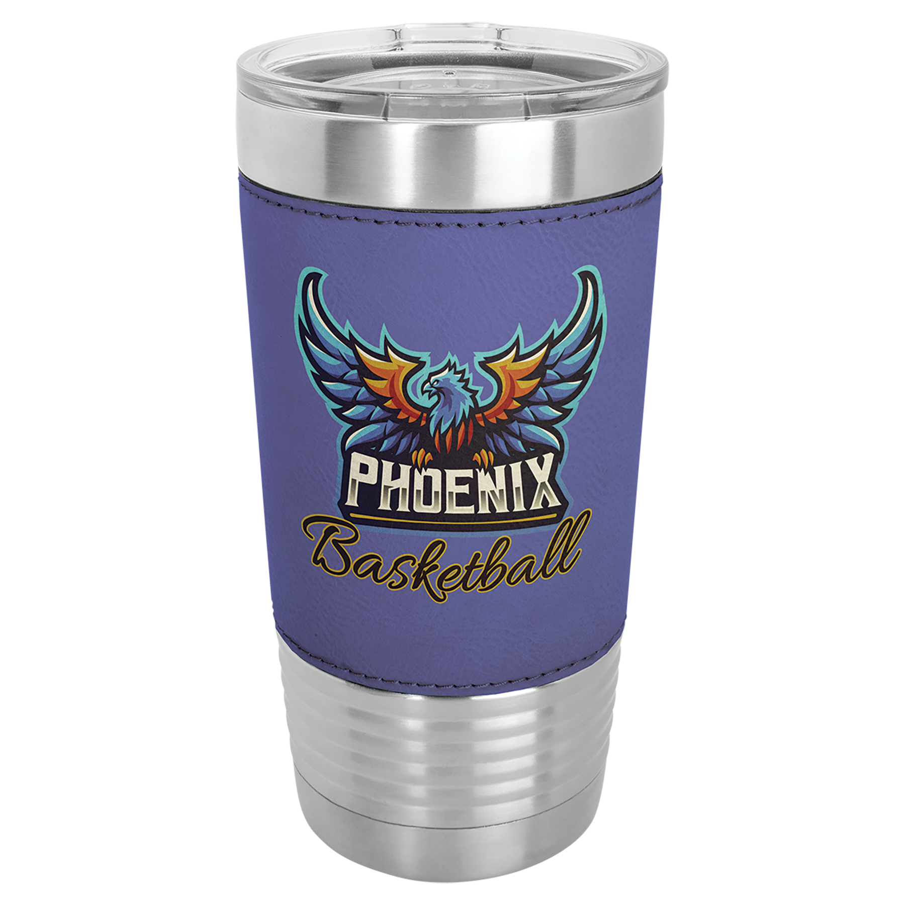 Purple Leatherette Wrapped Tumbler with Clear Lid