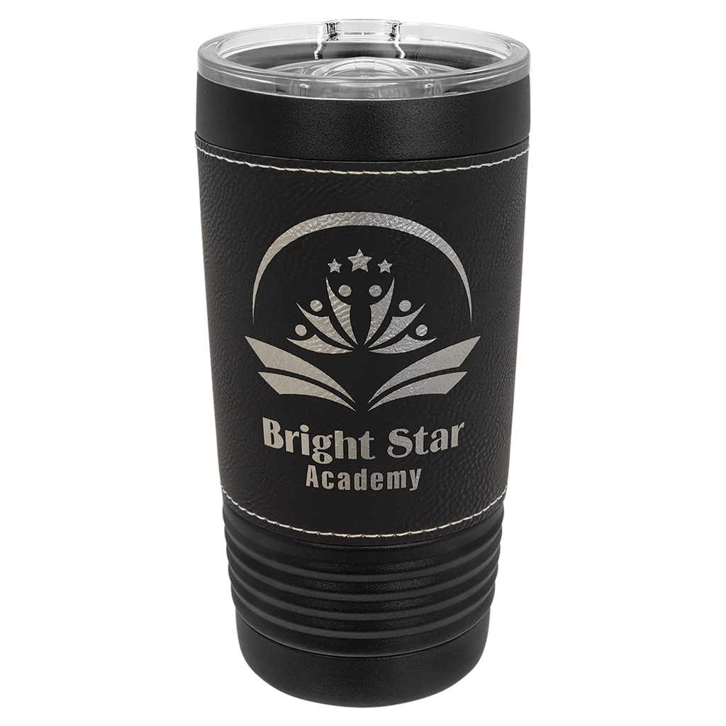 Black with Black/Silver Leatherette Wrapped 20 oz. with Slider Lid