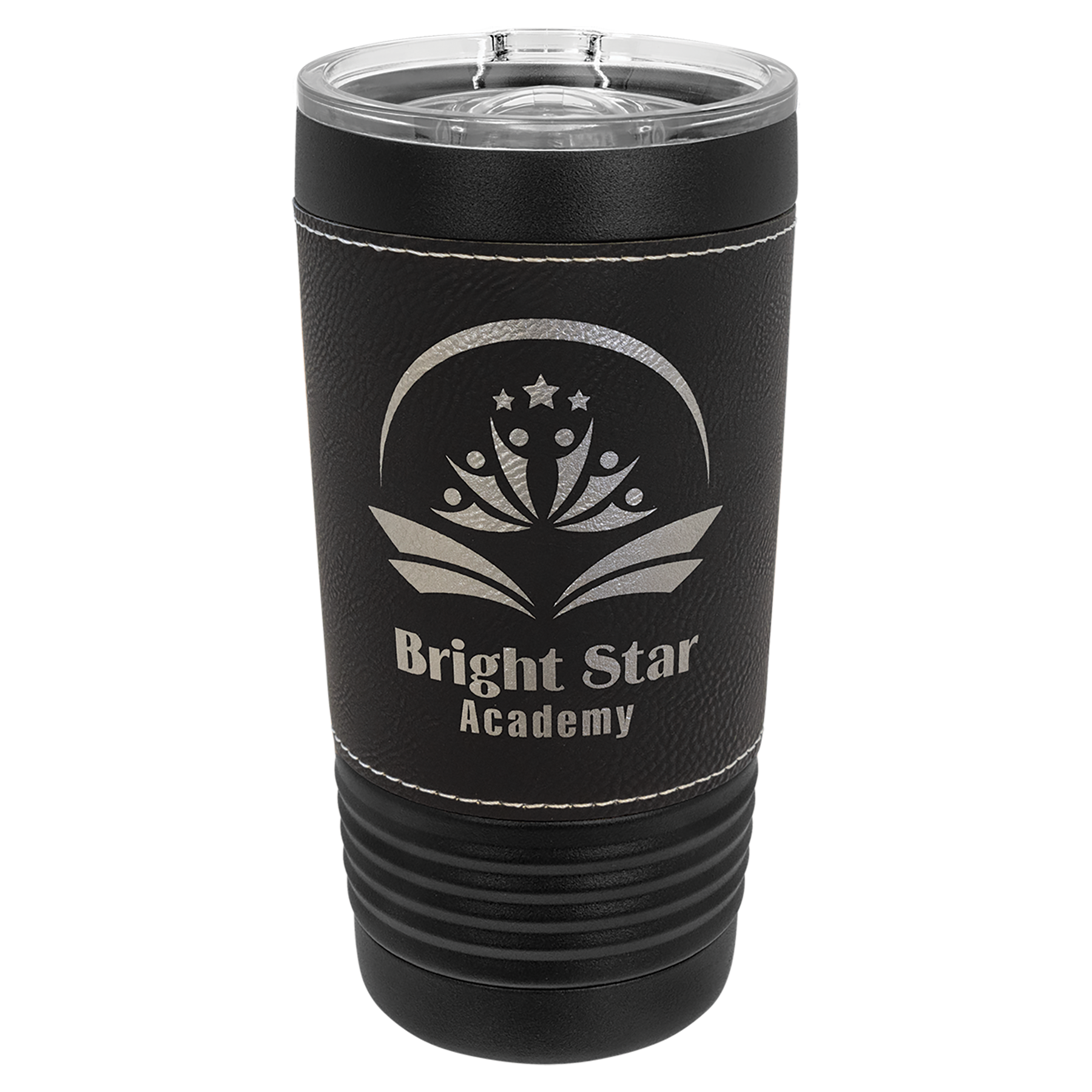 Black with Black/Silver Leatherette Wrapped 20 oz. with Slider Lid