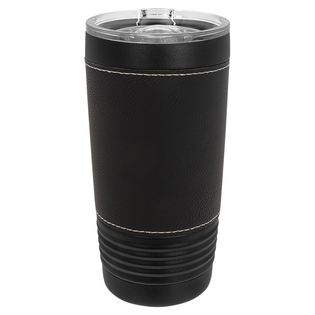 20 oz. Black Leatherette Tumbler with Slider Lid – Black w Black/Silver preview