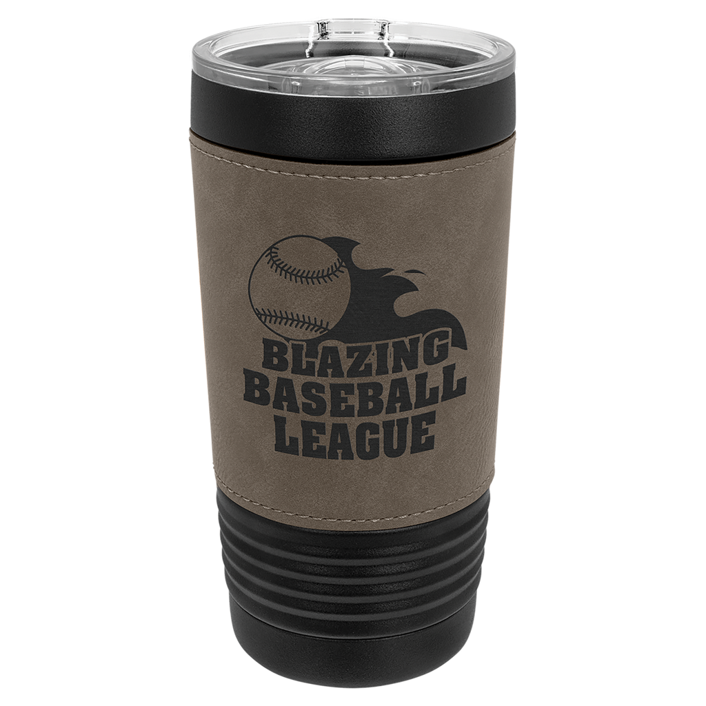 Black with Gray Leatherette Wrapped 20 oz. with Slider Lid