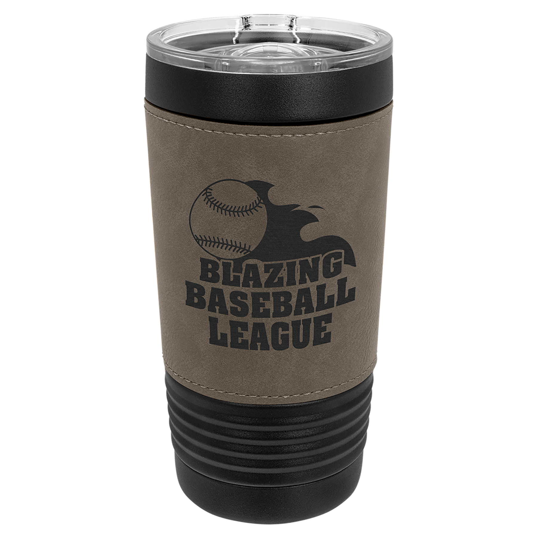 Black with Gray Leatherette Wrapped 20 oz. with Slider Lid