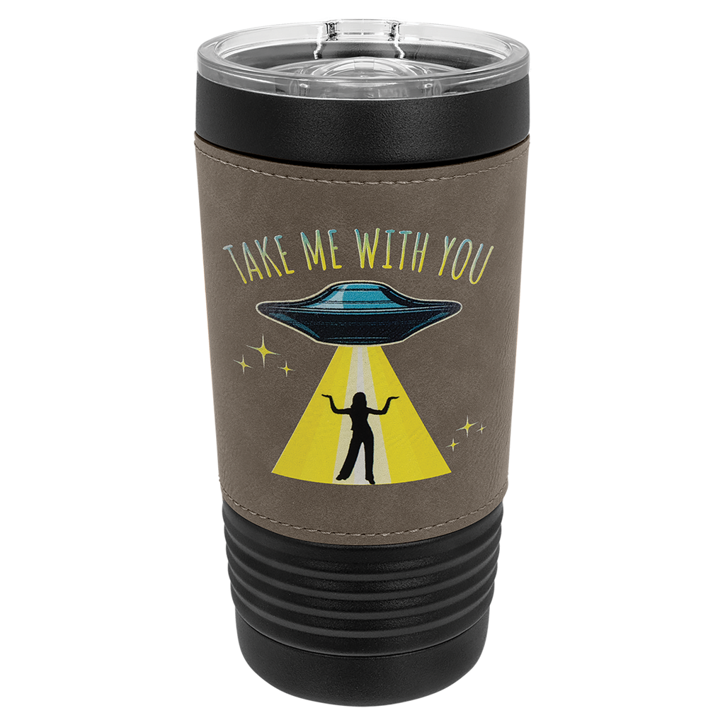 Black with Gray Leatherette Wrapped 20 oz. with Slider Lid