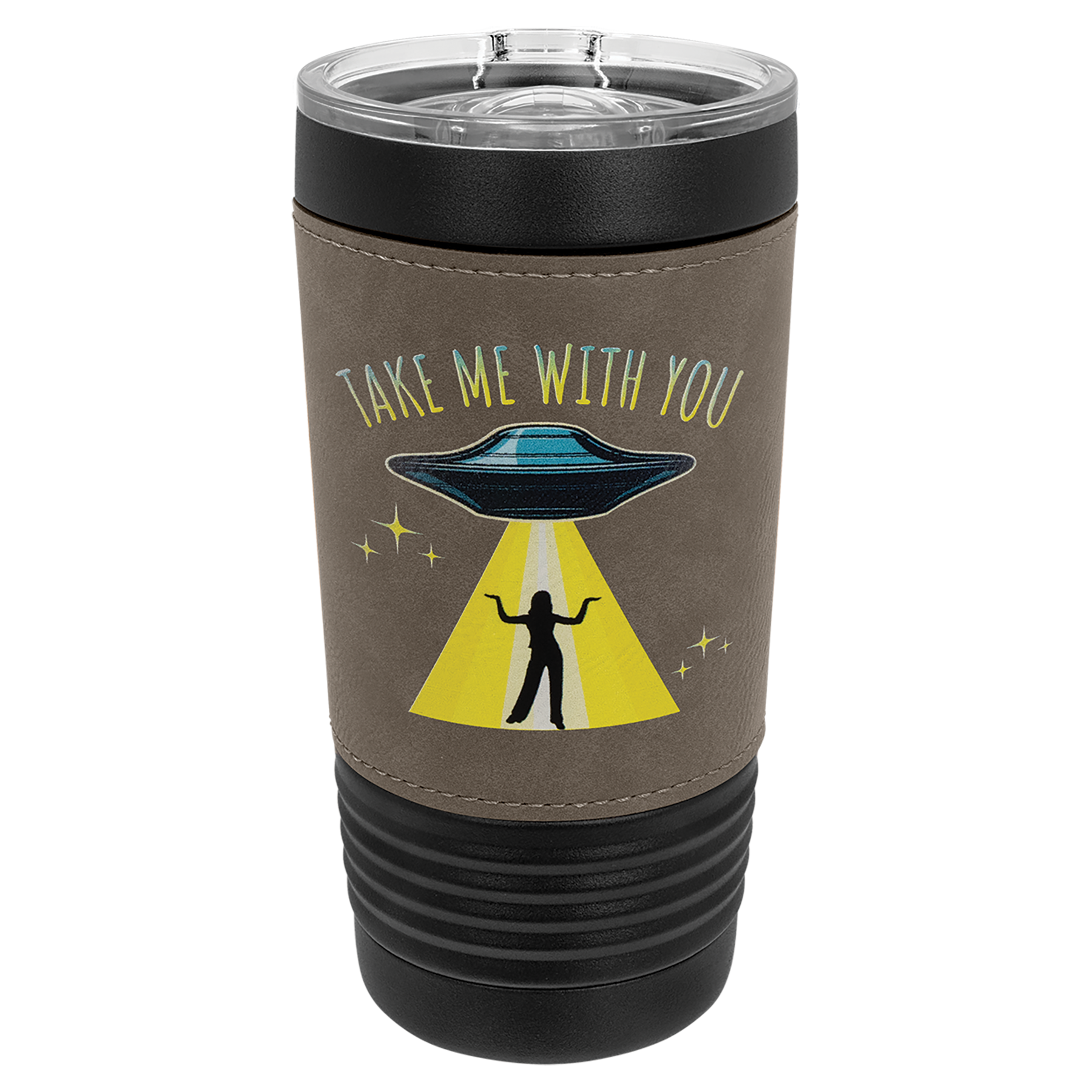 Black with Gray Leatherette Wrapped 20 oz. with Slider Lid
